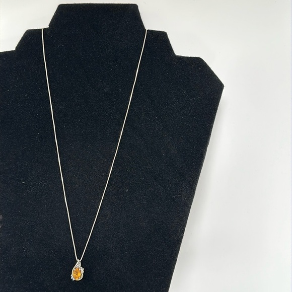 10k gold & 925 chain DIAMONDS & CITRINE stone necklace - Picture 2 of 8